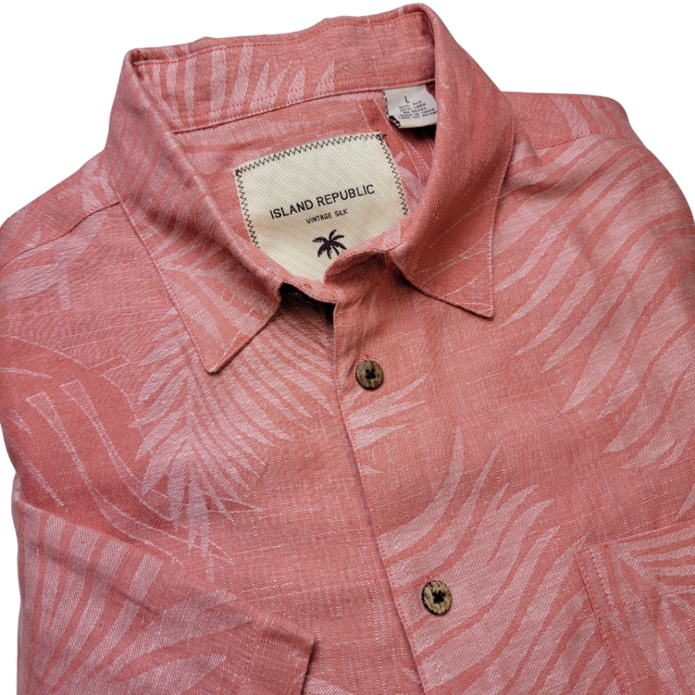 Island Republic Linen Silk Coral Short Sleeve Button Down Shirt - Picture 7 of 7